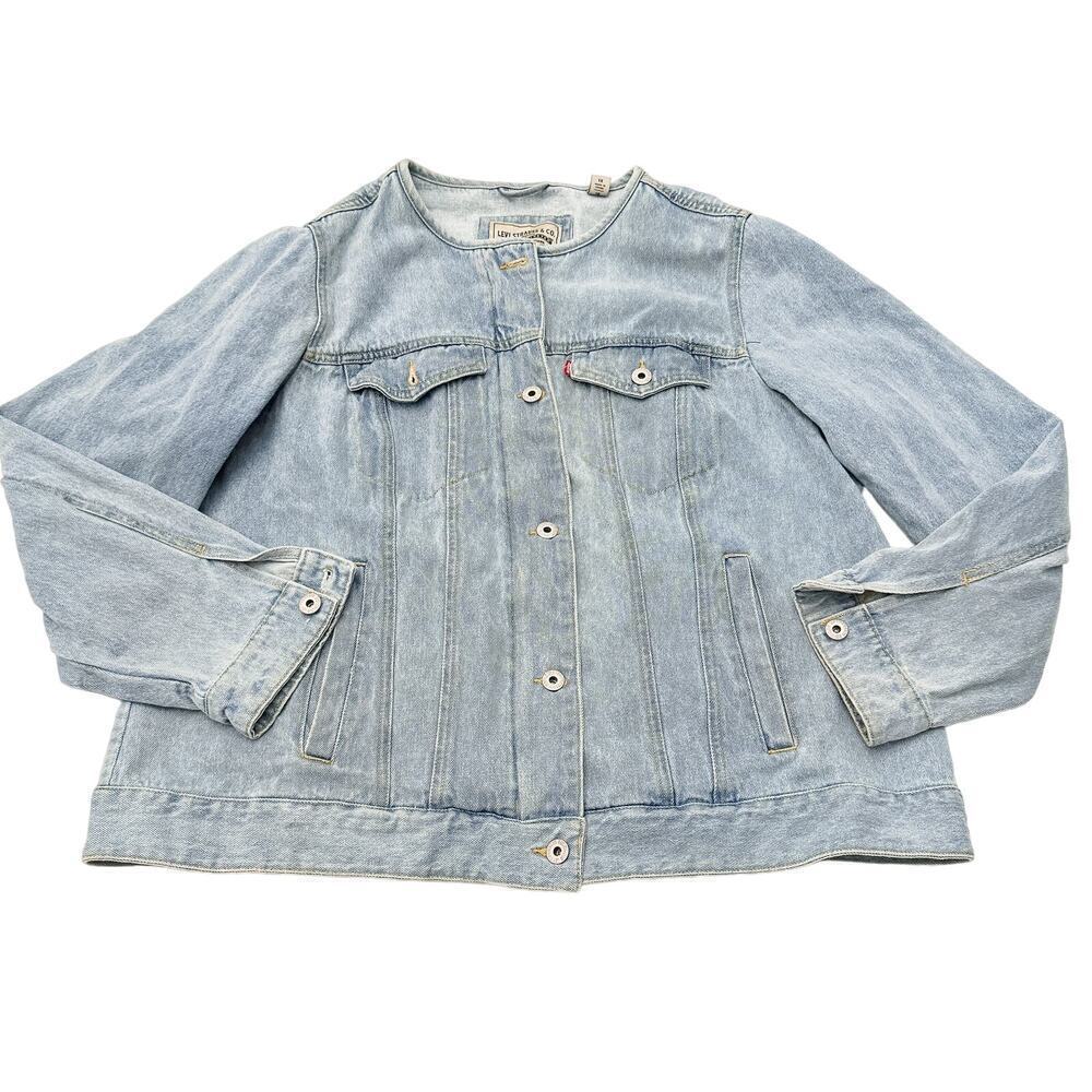 Levi's Light Wash Denim Jeans Zipper Button Down Jacket Size 1X